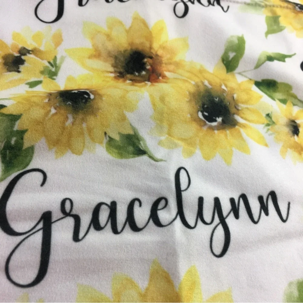 Personalized Baby Blanket Gracelynn Floral Daisies Yellow Green